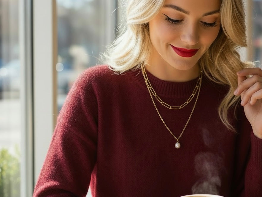 Collar doble cadena y perla