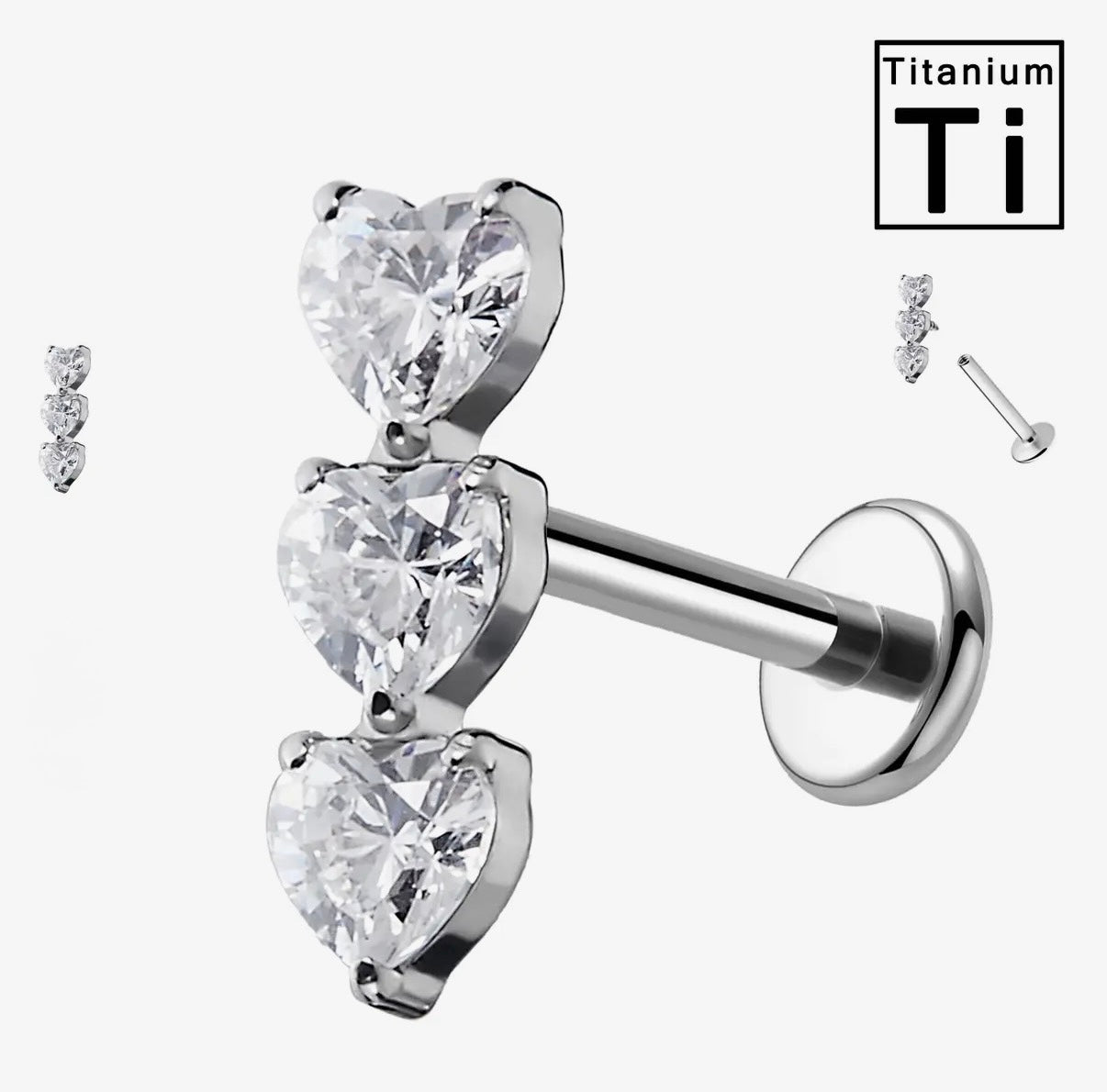 Labret titanio - 3 corazones