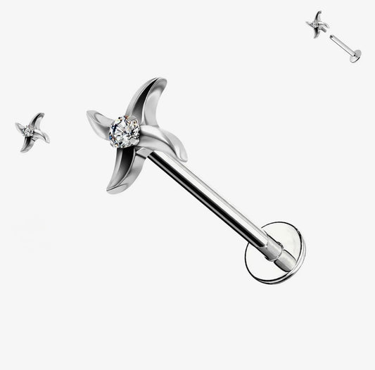 Labret shuriken con cristal
