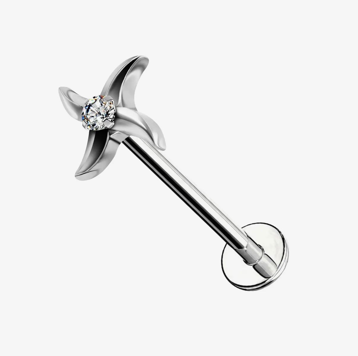 Labret shuriken con cristal