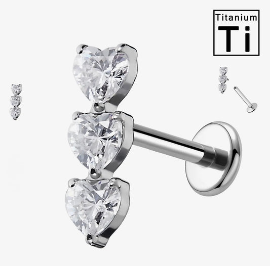 Labret titanio - 3 corazones