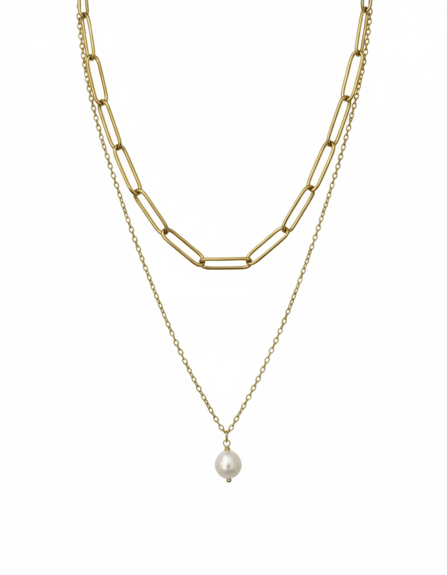 Collar doble cadena y perla