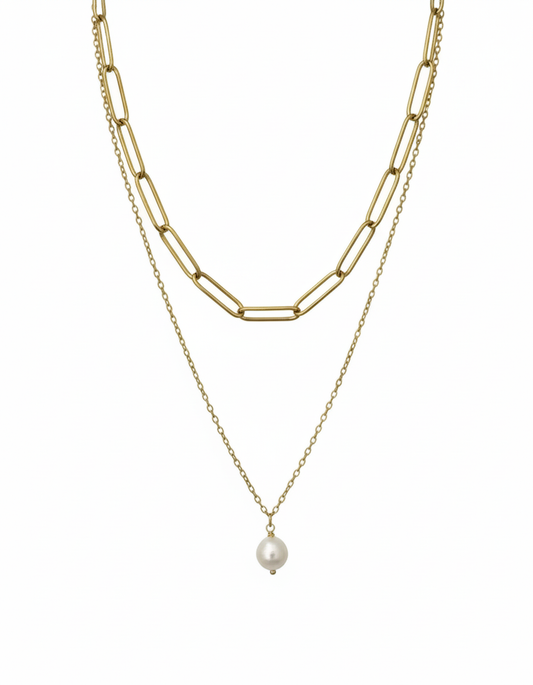Collar doble cadena y perla