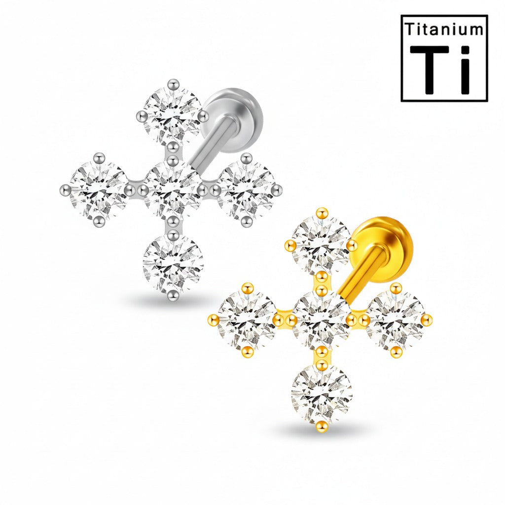 Piercing - Labret titanio - 4 joyas en cruz